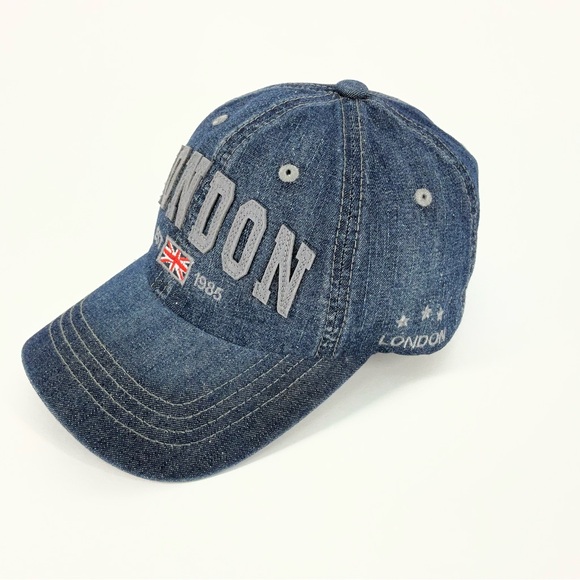 LONDON Blue Medium Wash Denim Baseball Cap Union Jack Flag | Adjustable OS - Picture 3 of 5